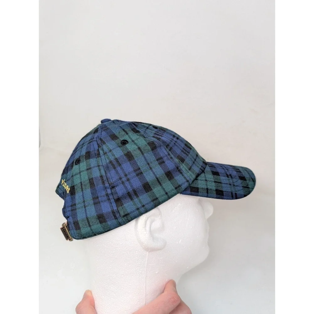 Vineyard Vines Black Watch Plaid Baseball Har Cap Leather Strap Blue Green Golf‎